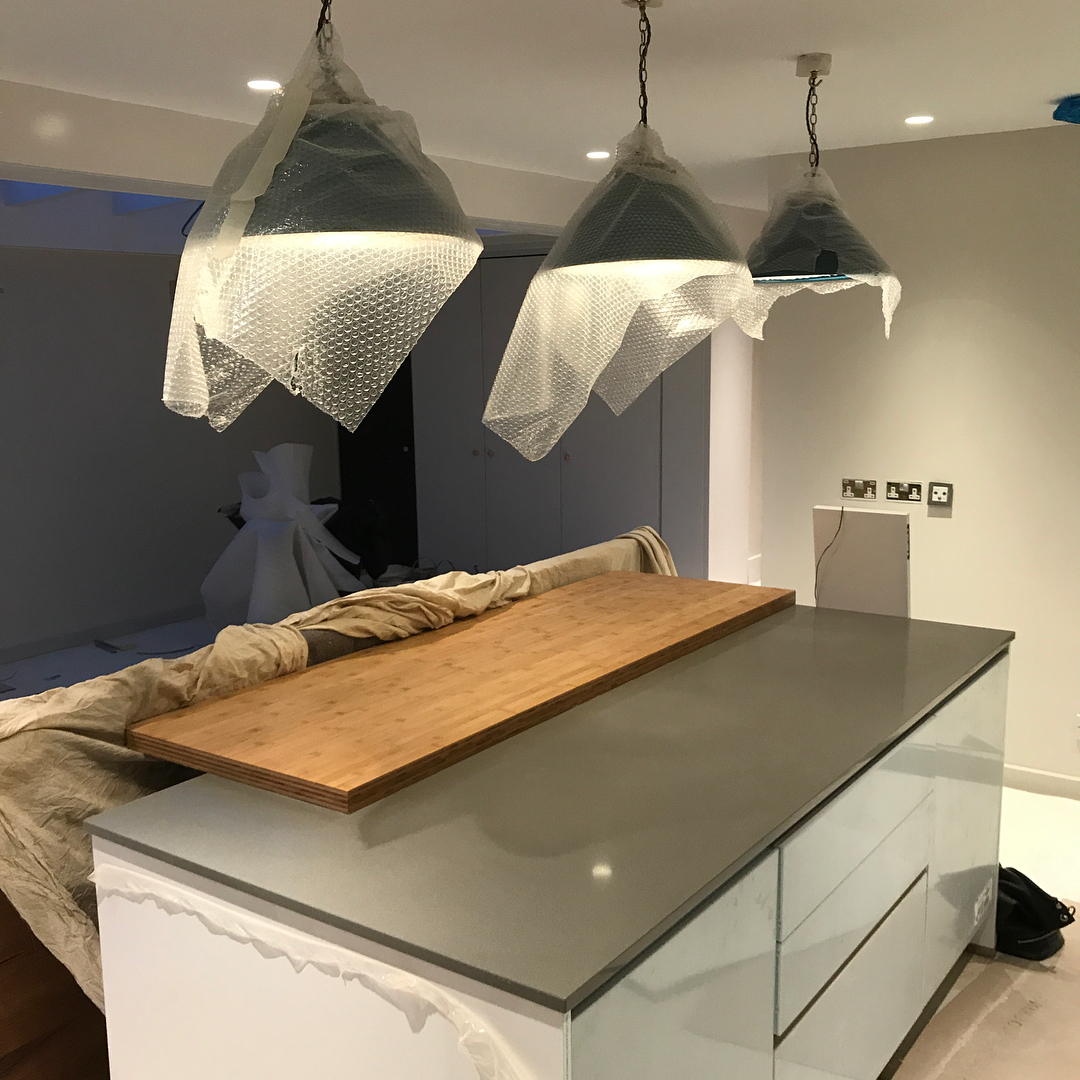 Kitchen installation with large island unit