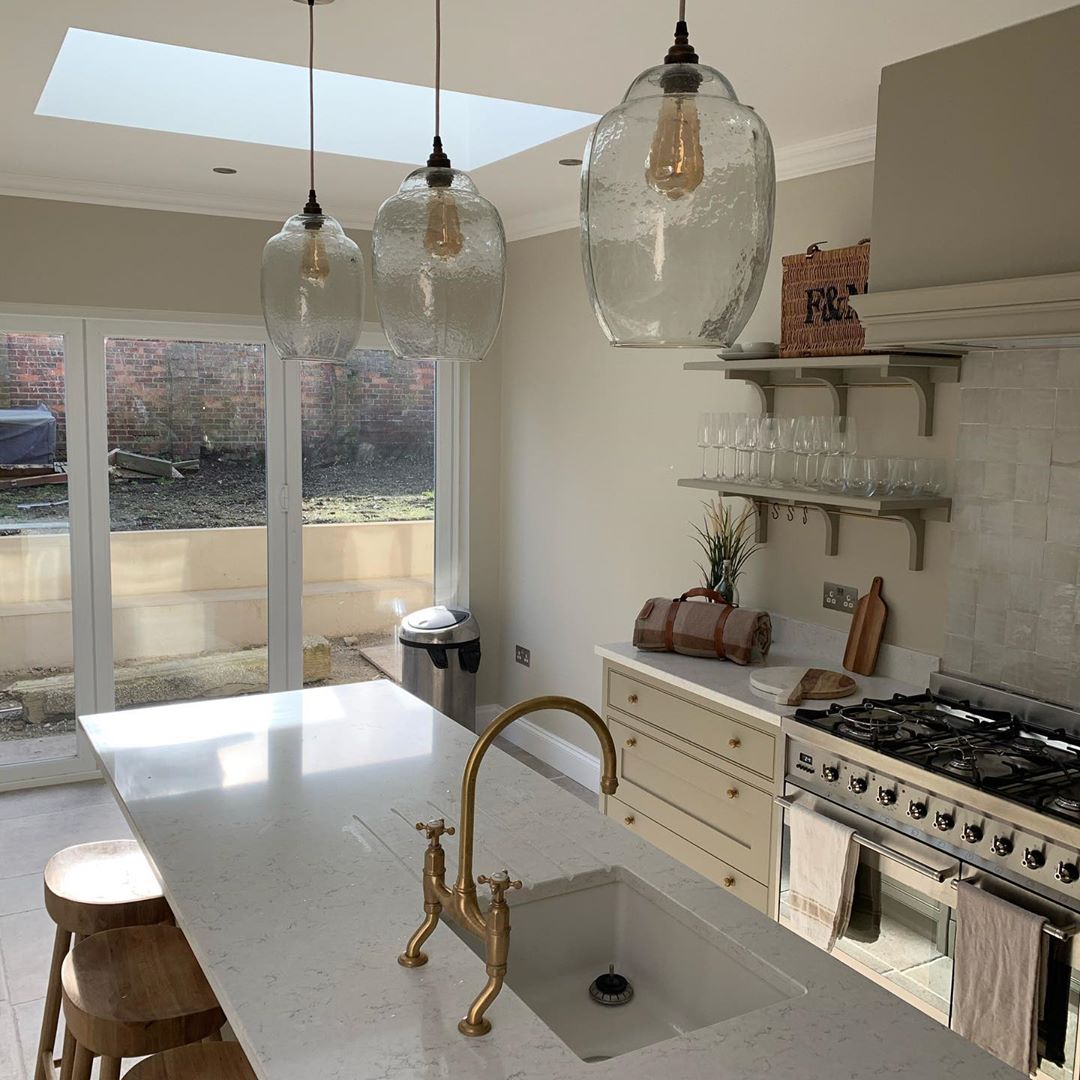 Single storey extension with patio doors and skylight