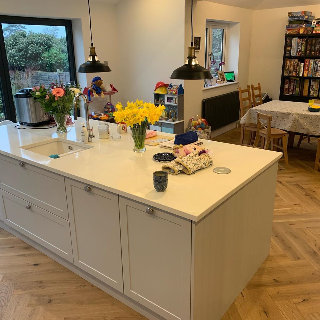 Large kitchen island with integrated sink